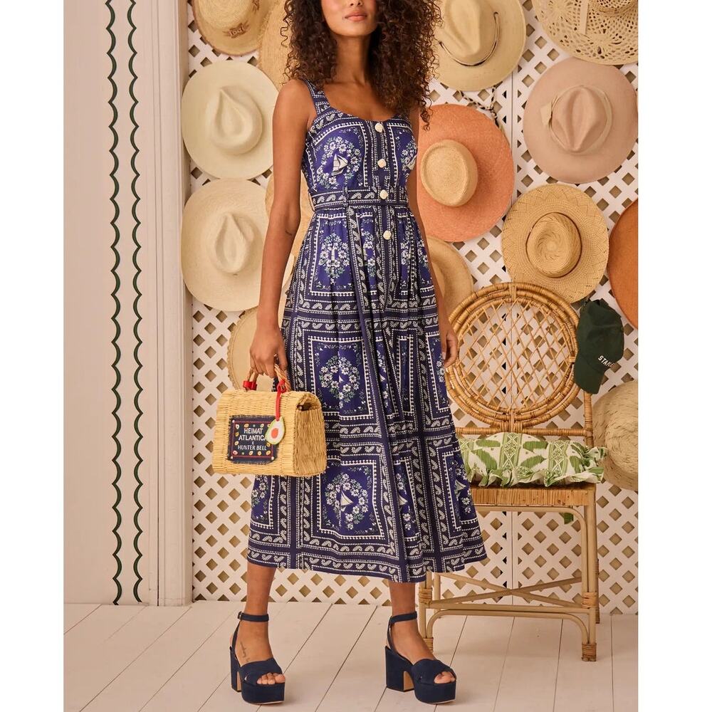 Hunter Bell Bon Voyage Cleo Dress nautical ship print blue green white size 12